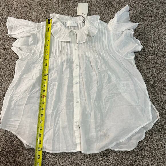 7 FOR ALL MANKIND Women's Peter Pan Collar Ruffle Top Size S In White - Picture 11 of 13